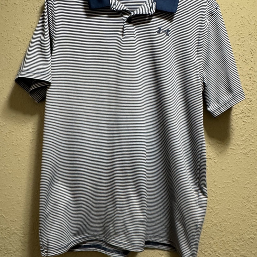 Under Armour Boys Striped Polo Shirt - Navy and White
